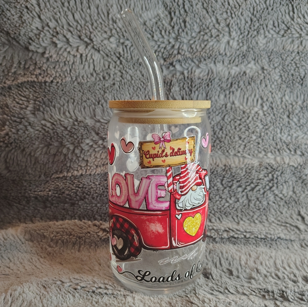 🩰 Gnome Love Glass Tumbler with Glass Straw